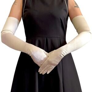 Vintage White Satin Formal Opera Length Wedding Long Evening Gloves 23" Size S